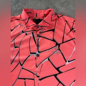 Jamie Sadock Golf Polo Shirt Mens XL Pink Salmon Black Oak Quarrry GC Geometric